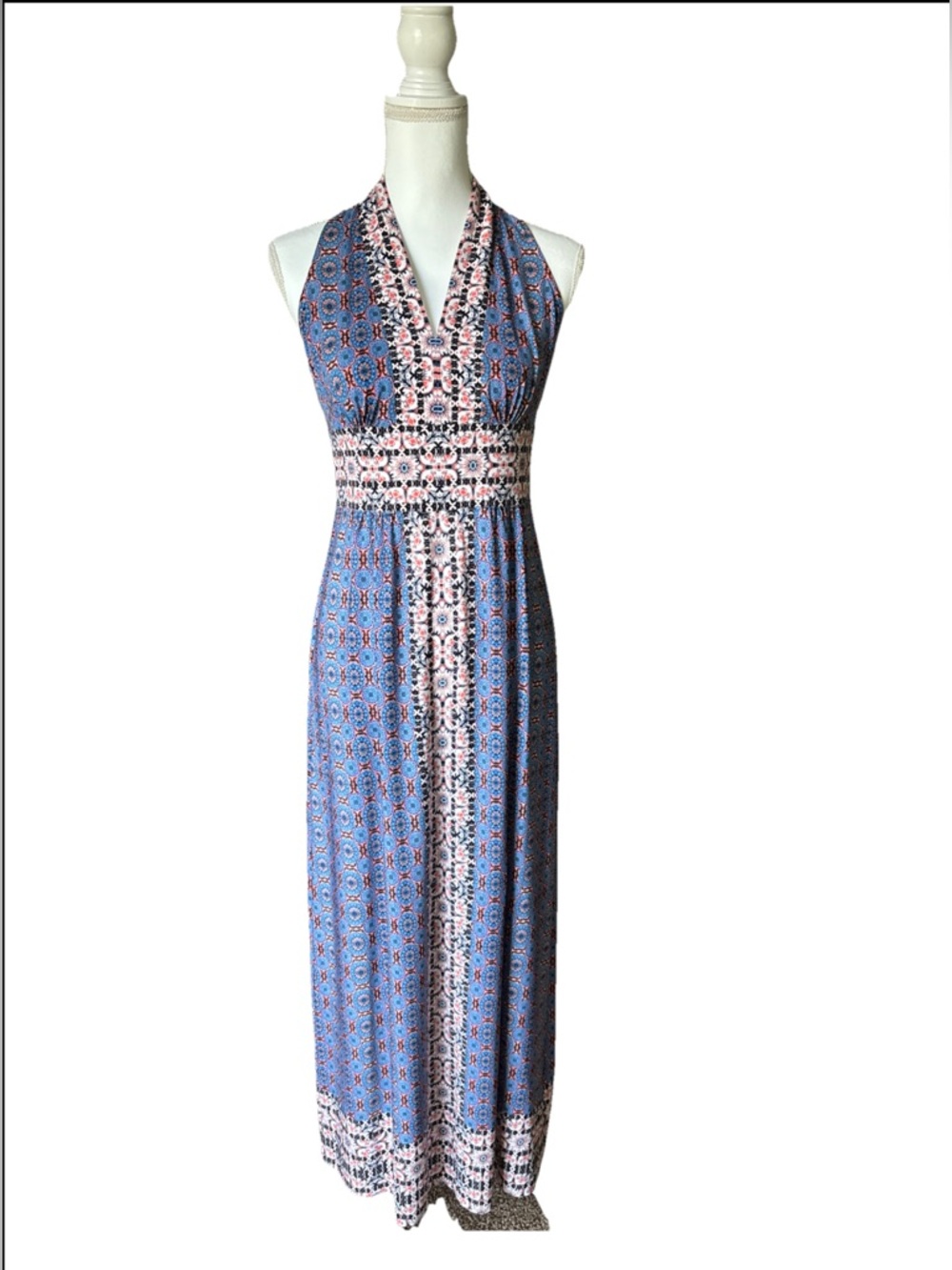 Wisp Ella Jersey Maxi Dress Stitch Fix Boho Print Blue Pink Size 6P - Picture 2 of 8